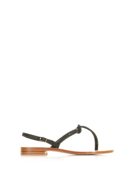 Flip flop sandal with black rhinestones