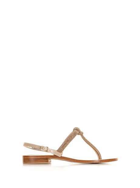 Flip flop sandal with gold rhinestones