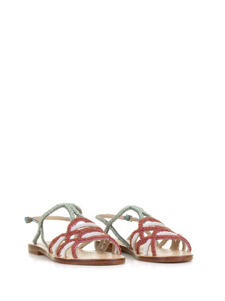 Leather sole sandals with handmade embroidery