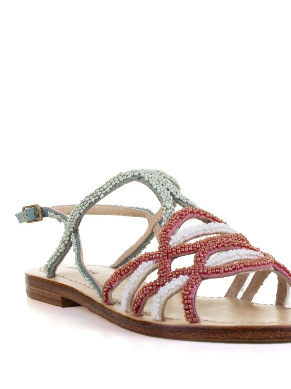 Leather sole sandals with handmade embroidery