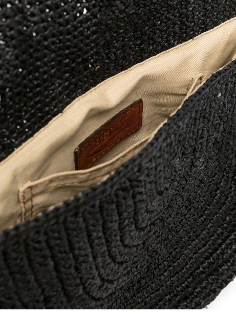Borsa a tracolla media nera in raffia