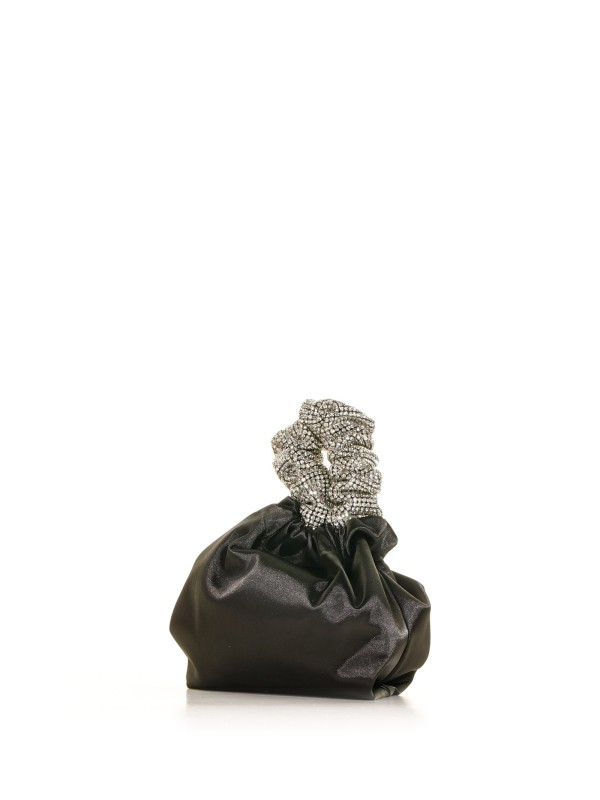 Pochette in raso nero con strass