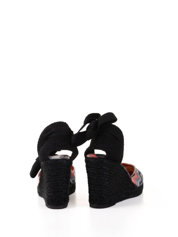 Espadrilles in chevron fabric with wedge and ankle laces