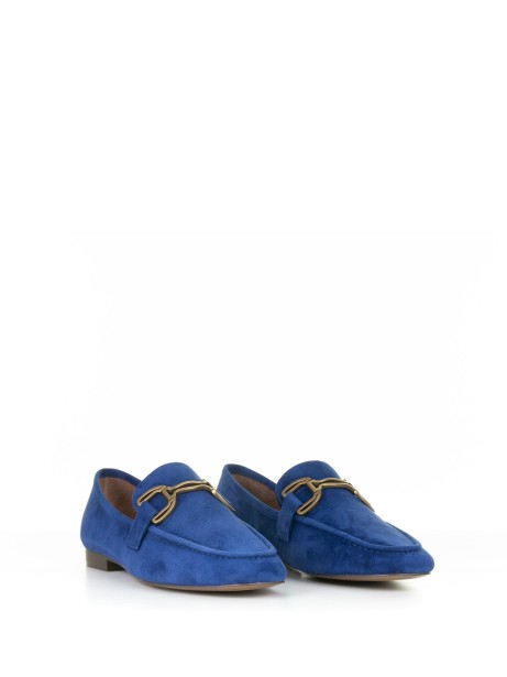 Blue suede moccasin with horsebit