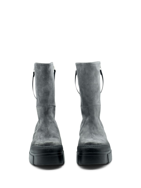 Grey Leather Ankle Boot with Zip
