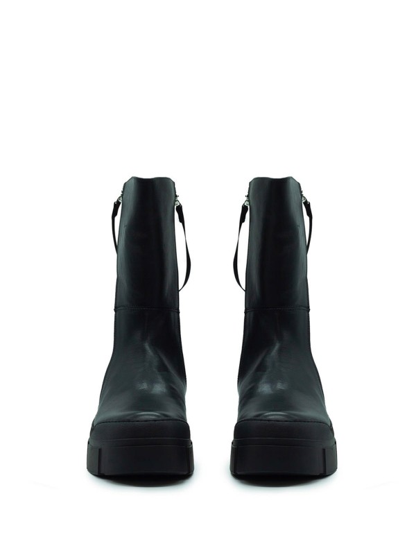 Black Leather Zip Ankle Boot