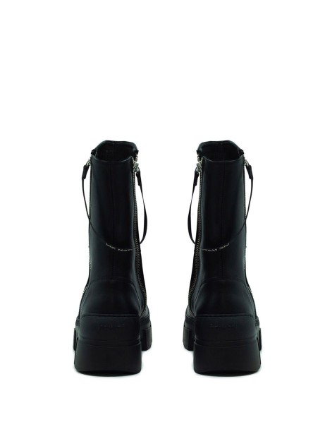 Black Leather Zip Ankle Boot