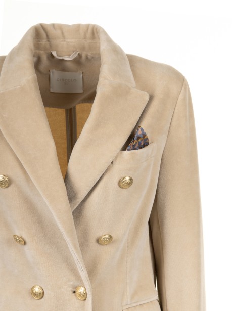 Beige Velvet Double Breasted Jacket for Women