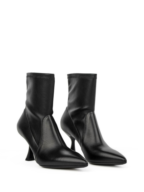 Black Stretch Leather Ankle Boot