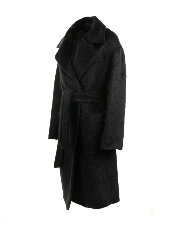 Long coat in alpaca and wool blend with belt