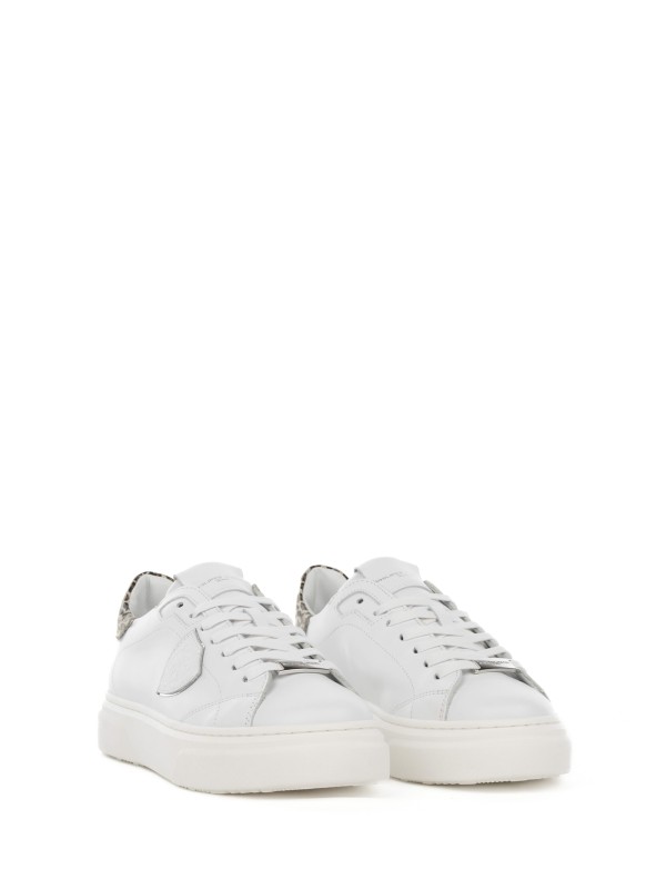 Sneaker Temple bianca kids in pelle con tallone leopardato