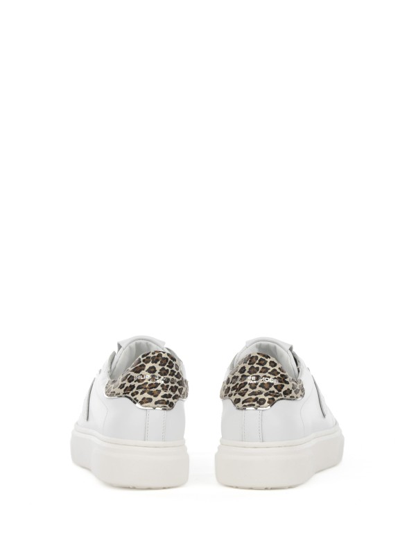 Sneaker Temple white kids in leather with leopard heel