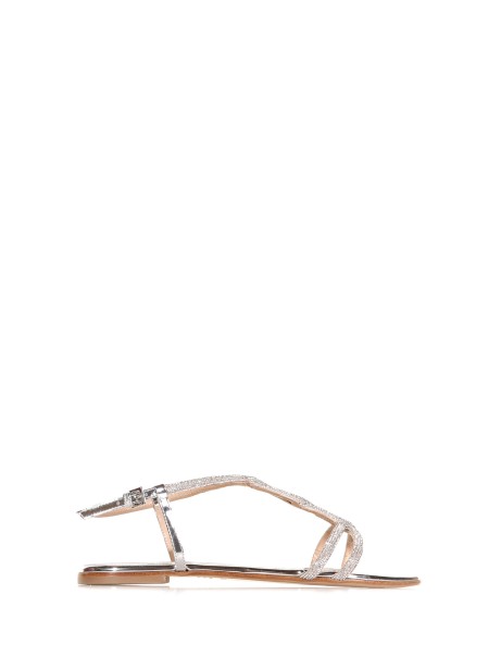 Low sandal in nappa leather with rhinestones