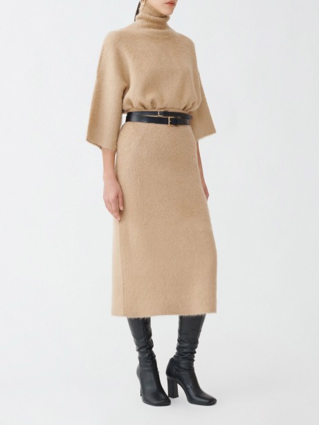 Camel short sleeve turtleneck sweater