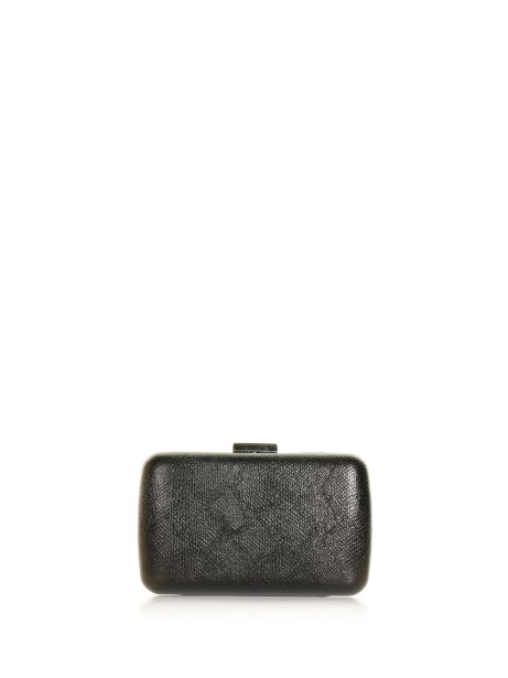 Clutch bag with shoulder strap in black leather
