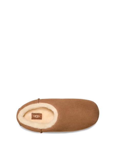 Pumped chestnut suede and faux fur slippers