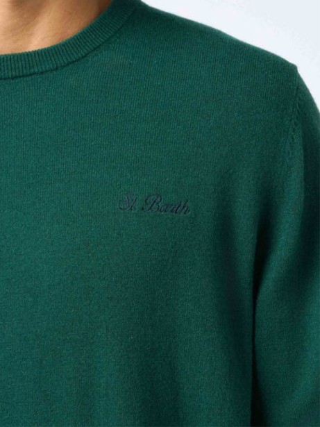 Green Stretch Crewneck Sweater