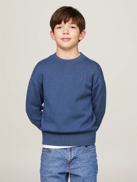 Kids Crewneck Sweater in Air Force Blue with Mini Logo