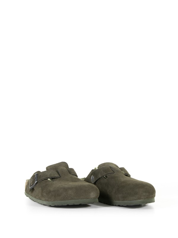 Ciabatta Boston in suede con pelliccia