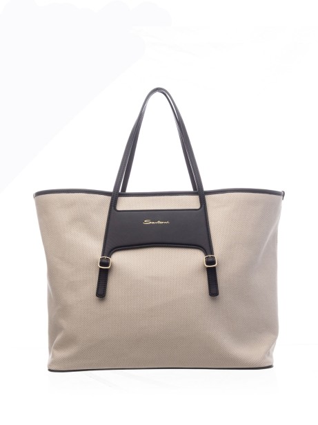 Shopping bag in canvas e pelle con logo Shopping bag in canvas e pelle con logo