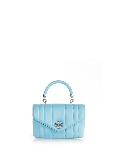 Light blue leather bag with shoulder strap