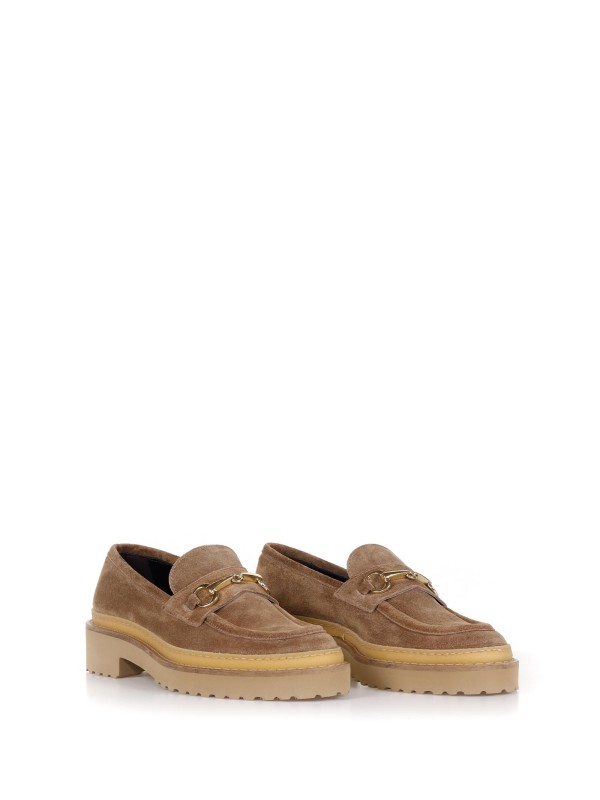 Suede loafer with buckle