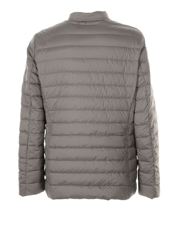 Gray quilted water repellent down jacket