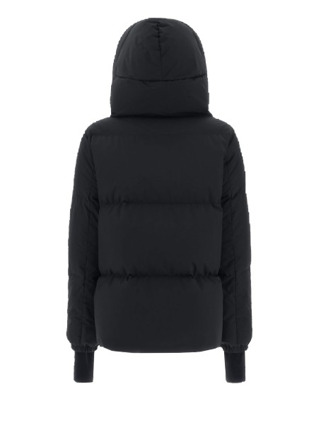 Black down jacket with hood and zip