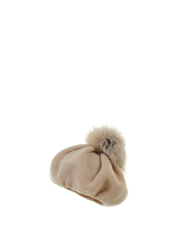 Basco a nido d'ape in puro cashmere con pompon