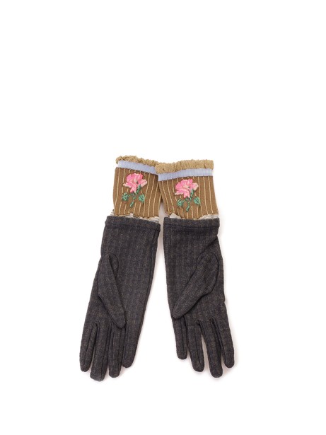 Gloves with flower in wool and fabric