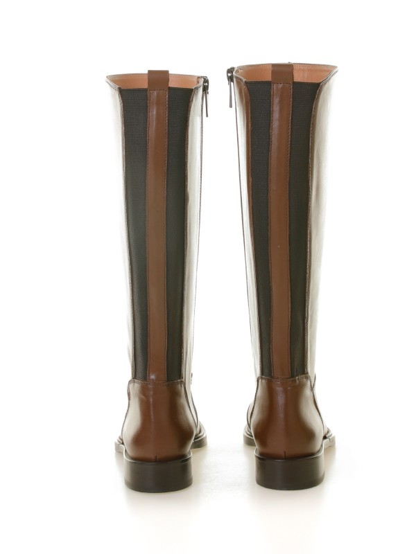 Tan colored leather boot with zip