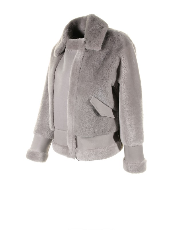 Giubbino chiodo corto grigio in shearling