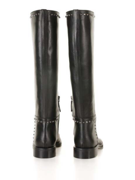Doris leather boot with zip and mini studs