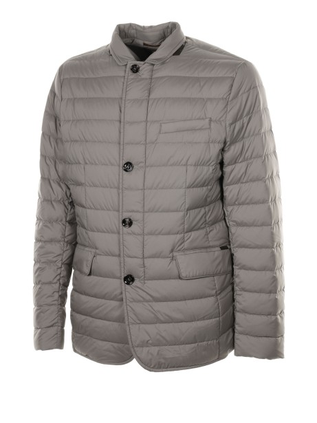 Gray quilted water repellent down jacket 2
