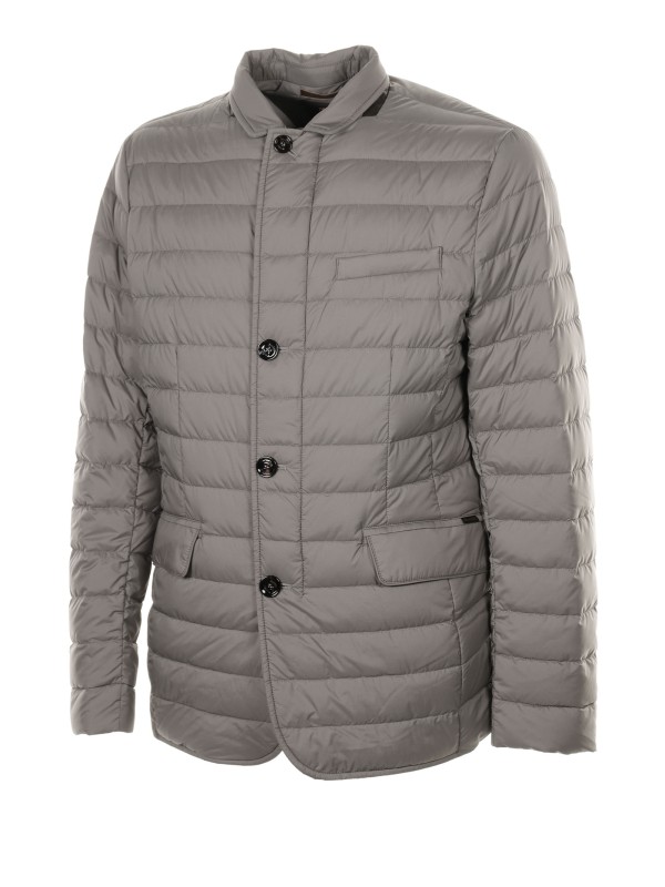 Gray quilted water repellent down jacket