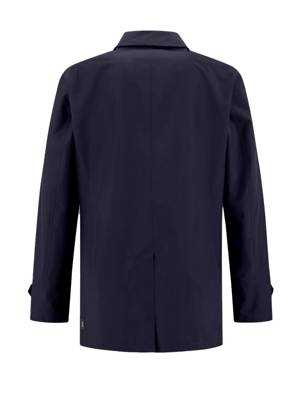 Blue trench coat with buttons and collar