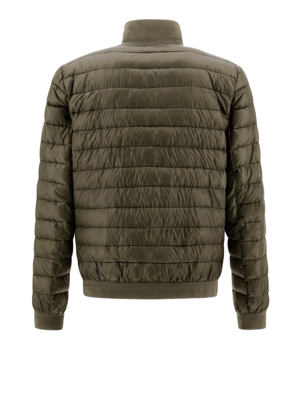 Military green quilted down jacket with zip