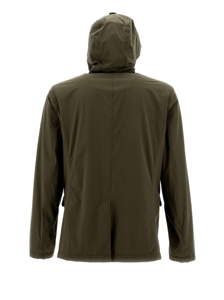 Giubbino verde militare con bottoni e cappuccio
