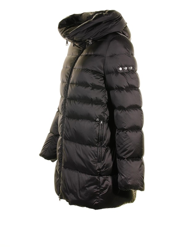 Black quilted down jacket with hood