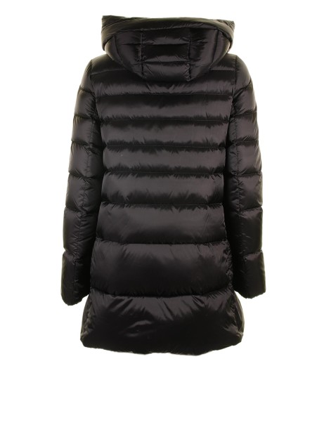 Black quilted down jacket with hood