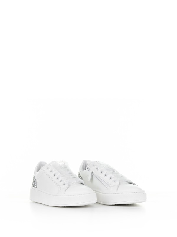 Sneaker in pelle con glitter argento