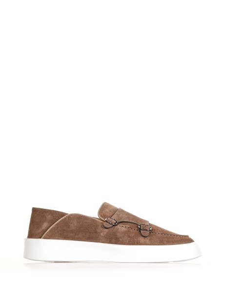 Suede loafer with buckles