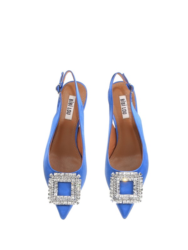 Slingback in raso con dettagli strass
